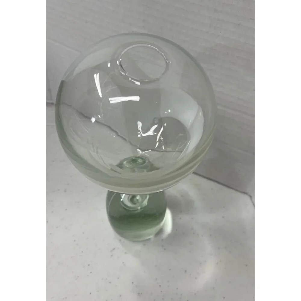 Double Round Vase Green with White Design Rare Vase Style Weighted Bottom